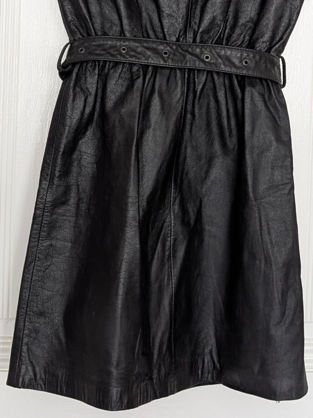 Vintage Berman's New Wave Punk Genuine Leather Zipper Dress - Picture 7 of 10